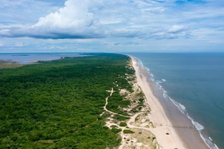 Aerial View of False Cape State Park and Bay Bay National Wildlife Refuge in Virginia Beach