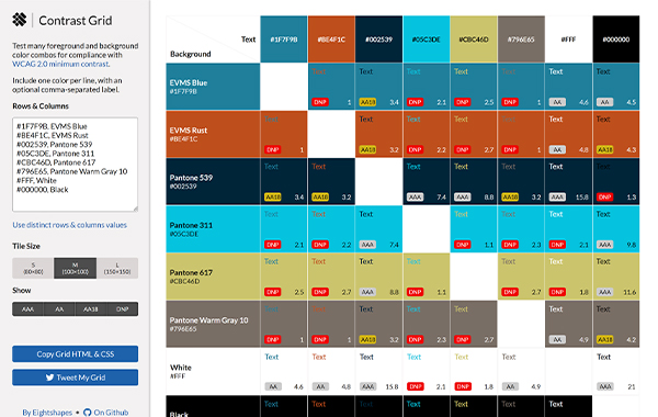 Screenshot showing a sample grid created through Contrast Grid